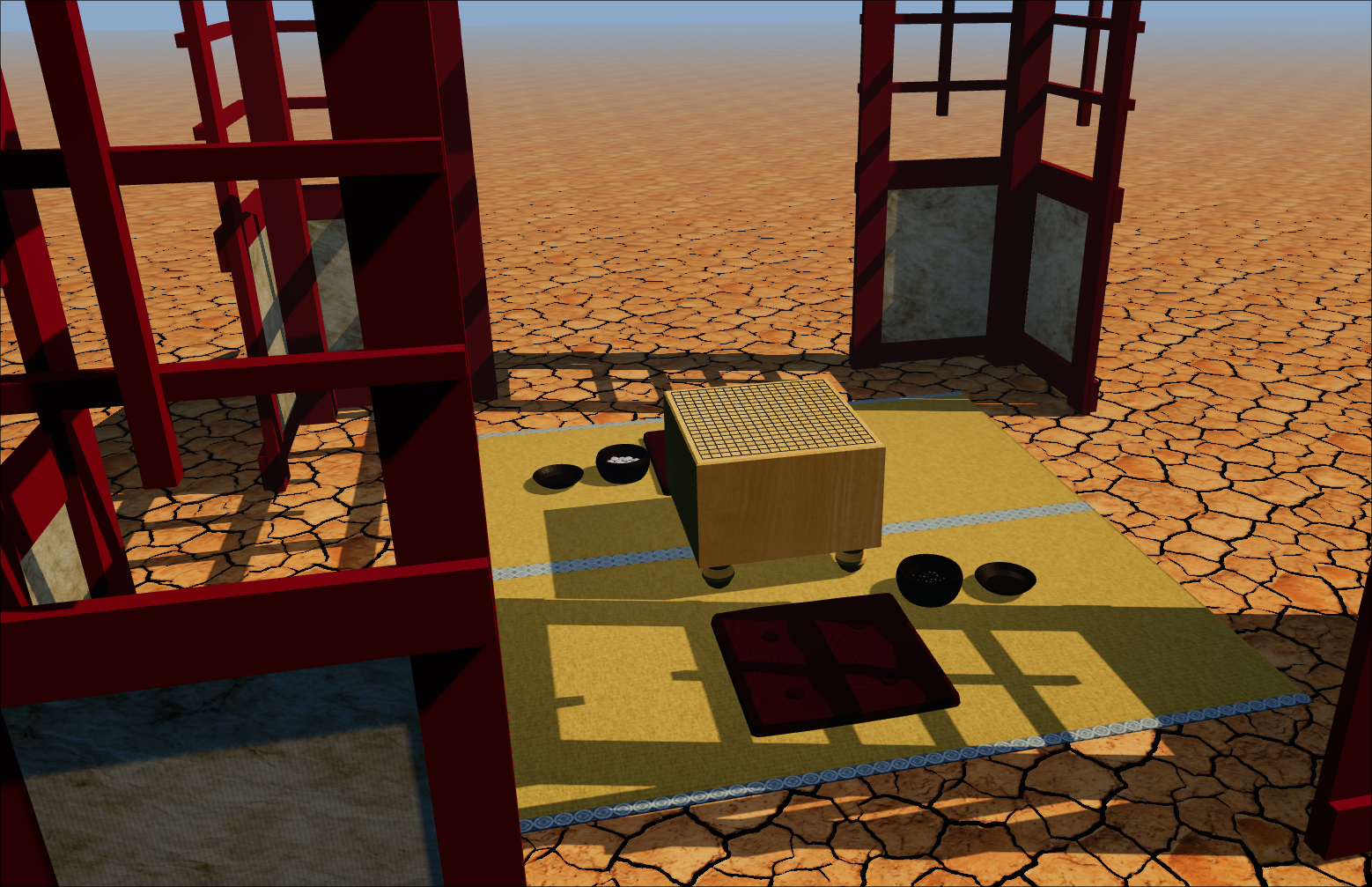 A screenshot of the interior, goban, gosu, and cushions